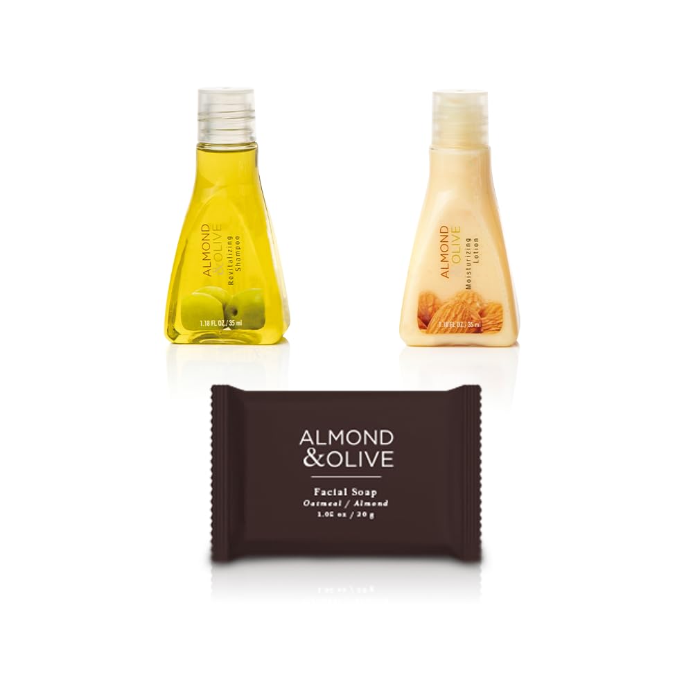 Hotel Toiletries Kit 144 pcs – Almond & Olive – 48 Shampoo, 48 Body