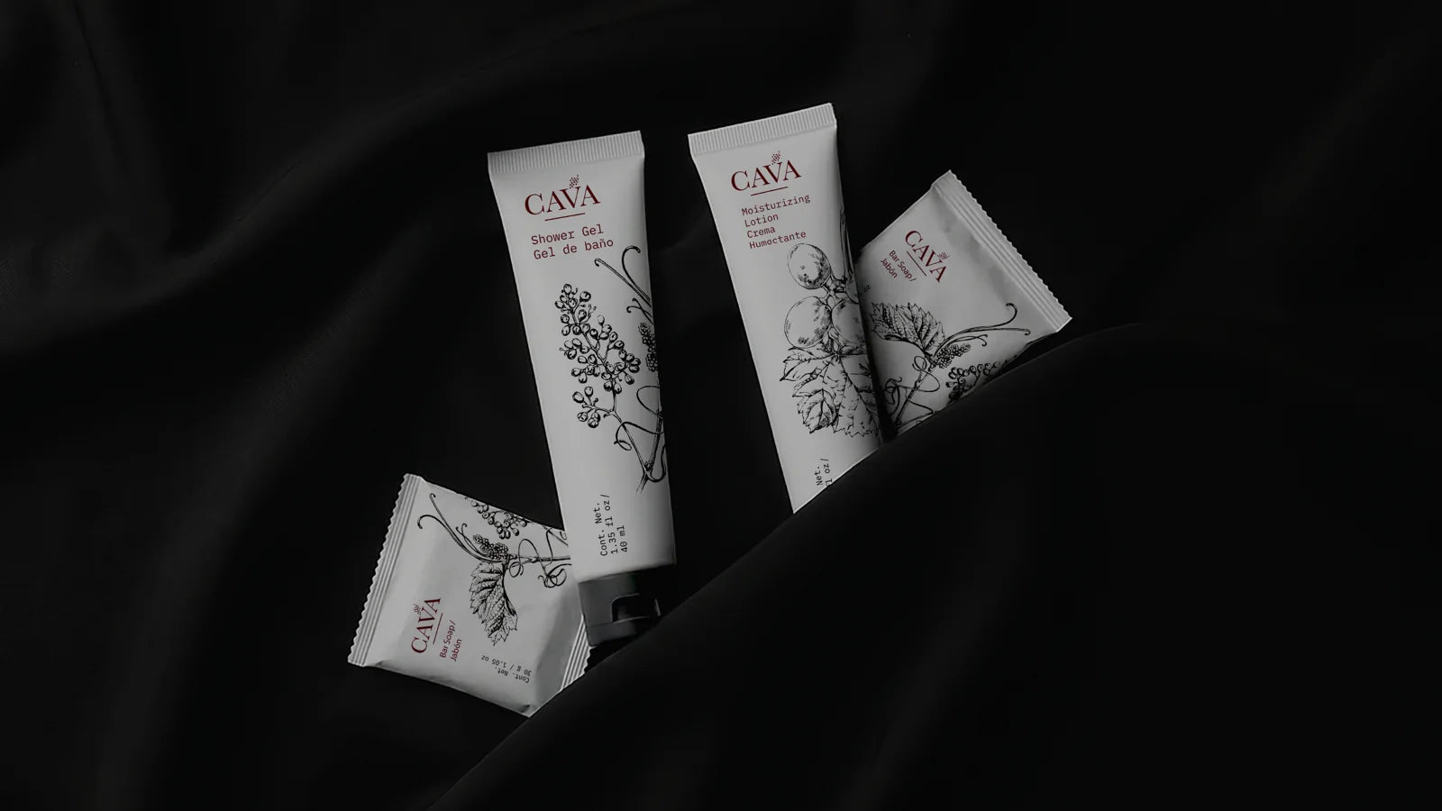 Cava hospitality amenities in a dramatic dark setting